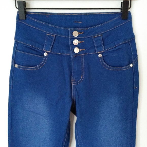 💥 T&Y Fashion Button Fly Skinny Blue Jeans - Picture 3 of 8